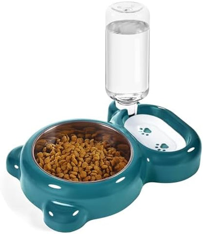Dog Bowls, Cat Food and Water Bowl Set with Water Dispenser and Stainless Steel Bowl for Cats and Small Dogs - Dark Green