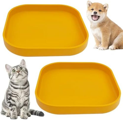 Fhiny 2PCS Silicone Cat Bowls Set 7.1 x 7.1 in Shallow Dog Dish Whisker Friendly Cat Food Plate for Dry & Wet Food Dishwasher Safe Non-Slip Pet Feeding Bowls for Kittens and Puppies (Yellow)
