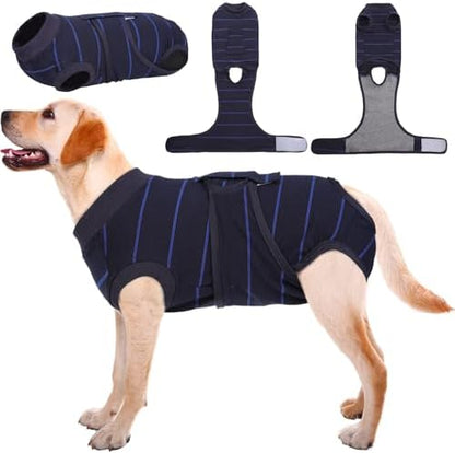 Kuoser Dog Surgery Recovery Suit, Soft Breathable Dog Recovery Suit for Female Spay Male Nueuter, Anti Licking Puppy Onesie Pet Surgical Suit for Dogs Abdominal Wounds Skin Disease, Blue Strips 2XL