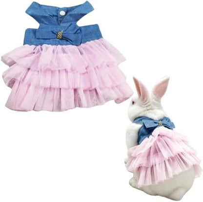 Bunny Dress Rabbit Tutu Skirt Holiday Outfit for Ferret (Denim Pink,XL)