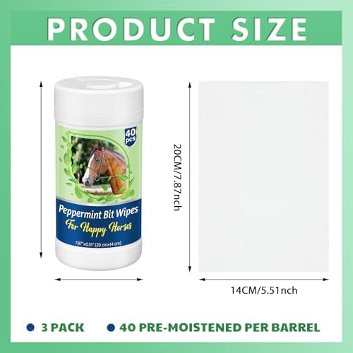 Threlaco 3 Pack Horse Bit Wipes, Peppermint Horse Bit Cleaners