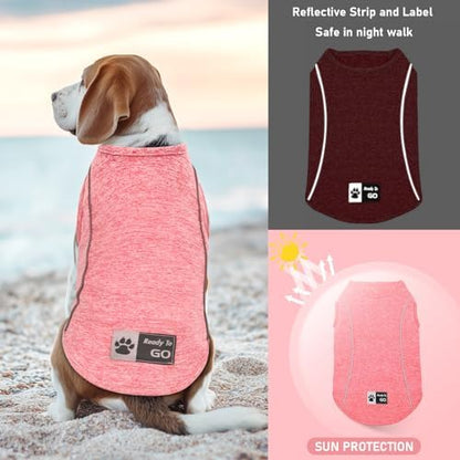 KYEESE Reflective Dog Shirt, Lightweight Sun Protection Dog T Shirts for Small Medium Dogs, Breathable Sleeveless Pet Tank Top Summer Dogs Clothes for Night Walking Outdoor, Coral Red, XL