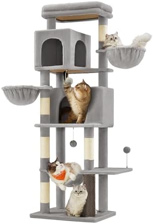Feandrea Cat Tree, 69-in Large Cat Tower, Multi-Level Condo, Dove Gray