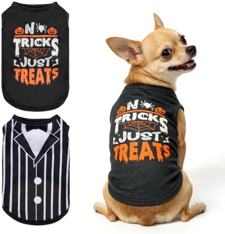 BINGPET 2PCS Dog Halloween Costume, Soft Cotton Puppy Shirt, Trick or Treat