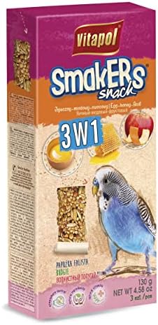 Vitapol Smakers 3-in-1 Treat Sticks for Parakeets, Egg Honey Fruit, 3 Pk