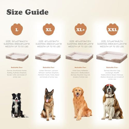 XL Orthopedic Dog Beds Large Sized Dog - Washable Large Dog Cat Bed Waterproof, Comfort Dogs Couch Sofa with Washable Removable Cover, Pet Bed with Nonskid Bottom, 42'', Beige