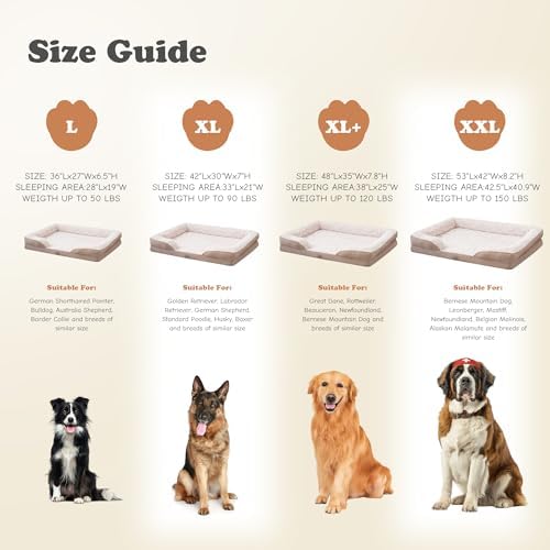 XXL Orthopedic Dog Beds Large Sized Dog - Washable Large Dog Cat Bed Waterproof, Comfort Dogs Couch Sofa with Washable Removable Cover, Pet Bed with Nonskid Bottom, 53'', Beige