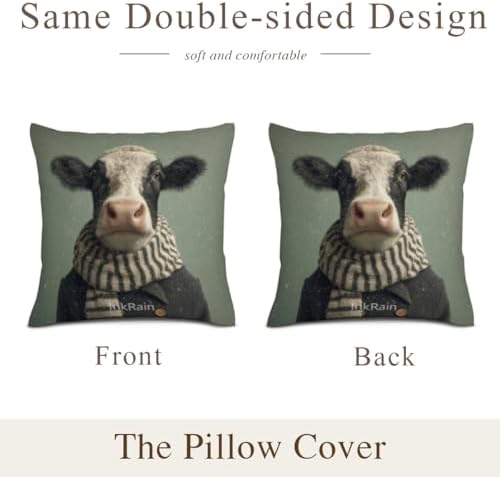 InkRain Winter Animal Cute Black and White Cow Pillow Cover 12x12 Inch Set of 2 Home Decor Decorative Cotton Linen Illustration Pillowcases for Living Room House Sofa