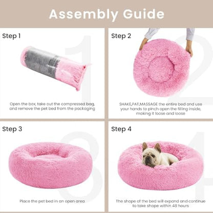 Love's cabin Calming Cat Bed for Indoor Cats, Anti-Anxiety Donut Round Dog Bed, Fluffy Faux Fur Washable Pet Bed for Small Medium Dogs and Cats, Pink, 20in