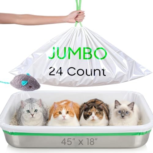 24 Pack Super Jumbo Cat Litter Box Liners 45" x 18", Heavy-Duty Litter Bags