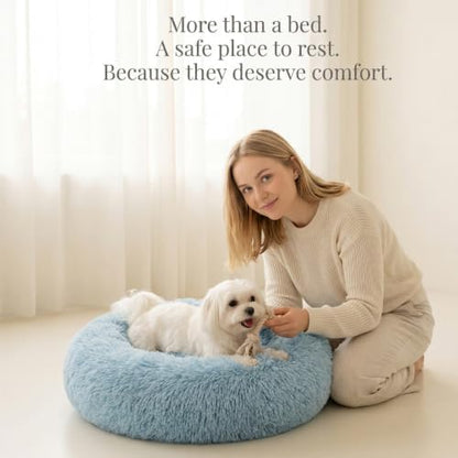 nononfish Soft Round Dog Bed for Small Dogs,Calming Plush Pet Bed