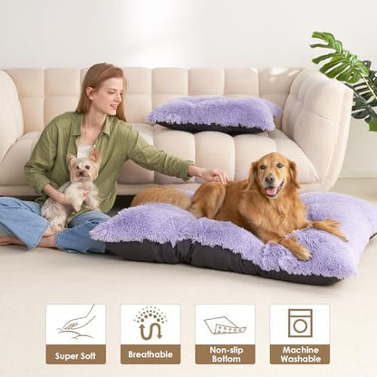 EHEYCIGA Fluffy Dog Crate Bed for Large Dogs, Plush Faux Fur Pad, Purple