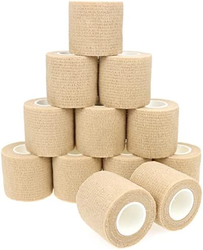 Self Adhesive Bandage Wrap Animal Cohesive Bandage Self Adherent Wrap First Aid Tape for Dogs Cats Horses Birds & Wrist Healing Ankle Sprain (2 Inch Beige 12 Rolls)