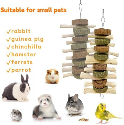 3PCS Bunny Chew Toys Rabbit Treats Timothy Hay Grass Cakes for Guinea Pig