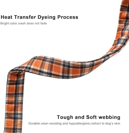 Lionet Paws Halloween Dog Collar- Cute Blank Orange Grid Fall Dog Collars with Plastic Buckle and Leaf Pendant,Light Thanksgivng Day Dog Collars for Medium Large Dogs