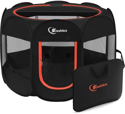 Siedihit Black Dog Cat Playpen, Puppy Pet Playpen Indoor for Small Dog