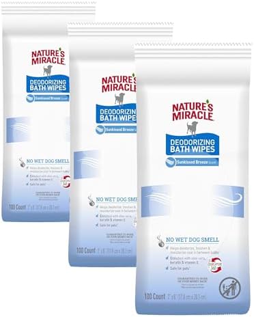 Nature's Miracle Deodorizing Bath Wipes Sunkissed Breeze Scent, 100 Count (Pack of 3)