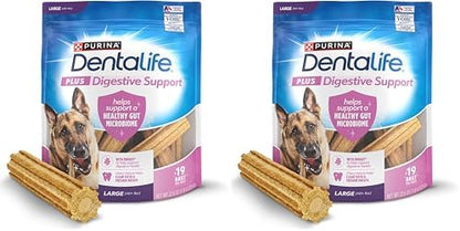 Dentalife Plus Digestive Support Dog Treats for Large Dogs 40 lbs. and up, Cleans Teeth, Freshens Breath, & Supports Healthy Gut, Chicken & Pumpkin Flavor, 22.6 oz., 19 Chews - 19 ct. Pouch