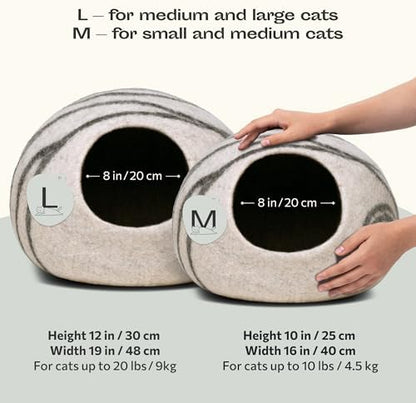MEOWFIA Cat Cave - Merino Wool Bed for Indoor Cats (Light Gray, Large)
