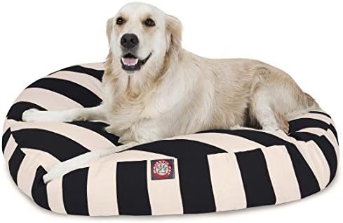 Black Vertical Stripe Large Round Indoor Outdoor Pet Dog Bed With Removable Washable Cover By Majestic Pet Products