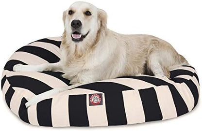 Black Vertical Stripe Large Round Indoor Outdoor Pet Dog Bed With Removable Washable Cover By Majestic Pet Products