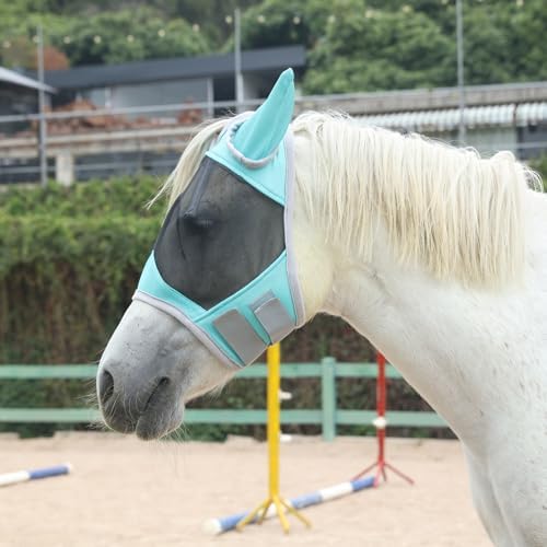 Horse Fly Mask with Ears, Breathable Fine Mesh Turquoise Cob