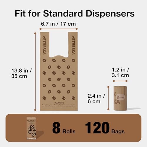 VETRESKA Dog Poop Bags with Handles 120 Count, Coffee Scented Waste Bags