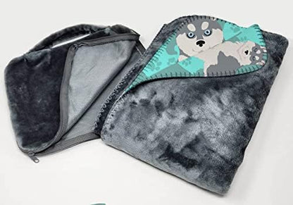 Caroline's Treasures MLM1073TBLT Grey Siberian Husky Soft Travel Blanket with Bag Airplane Blanket, Indoor Outdoor Camping Blanket for Traveling, Picnics, Beach Trips, Concerts