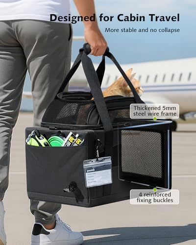 Pecute Top Expandable Airline Approved Pet Carrier for Cats, Dark Gray