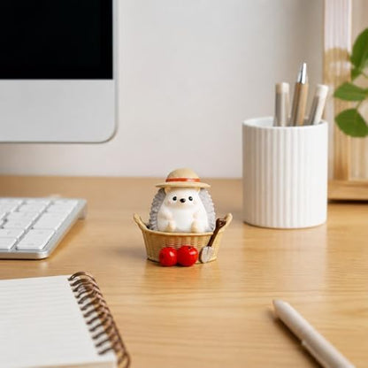 Light Gray Hedgehog Pen Holder, Cute Resin Basket Desk Decor