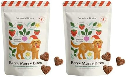 Berry Merry Organic Dog Treats – Vegan, Wheat-Free, Peanut Butter Heart Crunchy Cookies – Holiday Dog Treats, All-Natural & Baked in USA, Pumpkin, Peanut Butter, & Strawberry – 5oz (2-Pack)