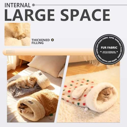 Cat Winter Sleeping Bag Soft Warm Cozy Pet Bed Sack for Indoor Cats or Small Dogs Durable Washable Sleeping Pad (Beige, Medium)