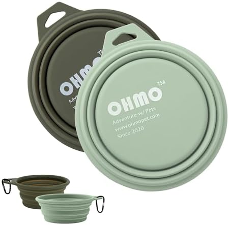 OHMO Large Collapsible Dog Bowls for Travel, 27oz, 2pcs, Camo&Sage Green