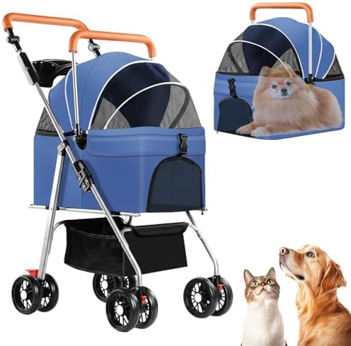 3 in 1 Pet Stroller for Dogs Cats Foldable Jogger with Detachable Carrier