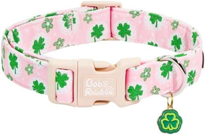 St Patrick's Pink Four-Leaf Clover Dog Collar for Medium Dogs