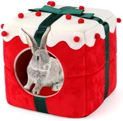 BWOGUE Christmas Rabbit Bed, Large Rabbit House and Hideouts,Warm Bunny Hut