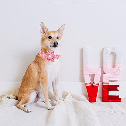 Love Heart Print Dog Collar with Flower for X-Large Female Dog