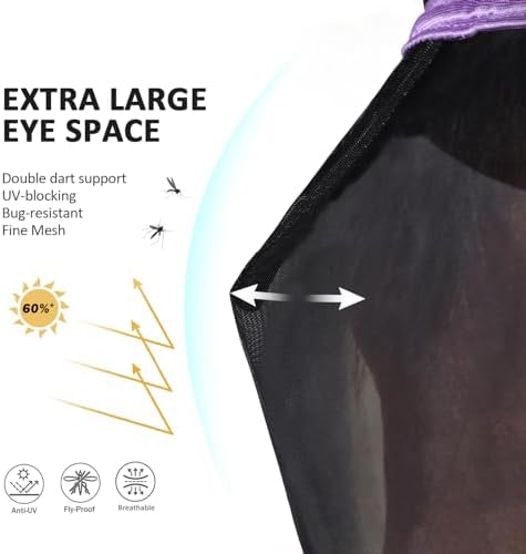 Harrison Howard Horse Fly Mask with Ears, Half Face Fly Mask for Horses, UV Protection, Large Eye Space Gentle Lavendar S