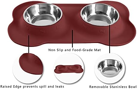 Hubulk Pet Dog Bowls 2 Stainless Steel Dog Bowl with No Spill Non-Skid Silicone Mat + Pet Food Scoop Water and Food Feeder Bowls for Feeding Small Medium Large Dogs Cats Puppies (X- Large, Burgundy)