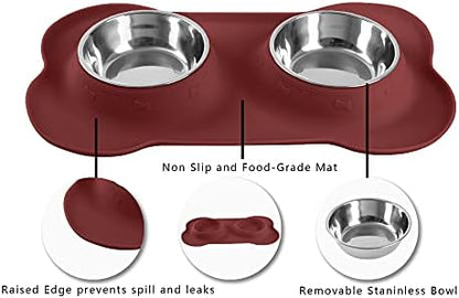 Hubulk Pet Dog Bowls 2 Stainless Steel Dog Bowl with No Spill Non-Skid Silicone Mat + Pet Food Scoop Water and Food Feeder Bowls for Feeding Small Medium Large Dogs Cats Puppies (X- Large, Burgundy)