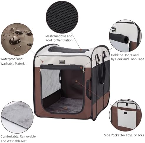 DONORO Dog Kennels and Crates for Medium Dogs, Portable Pop Up Indoor Pet Cage with Sturdy Wire Frame, Collapsible Travel Crate Soft Sided Cat Bag Escape Proof (Brown, 24.0" L x 16.0" W x 19.0" H)