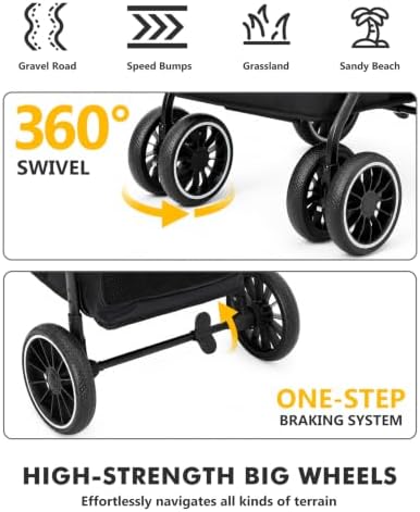 Dog Stroller for Medium Dogs, 4 Wheels Pet Stroller for 2 Small Dogs or 1 Medium Dogs, Cat Stroller Up to 80 lbs, Dual Entry Design, Foldable Design, Sun Shades, Breathable Mesh, Black