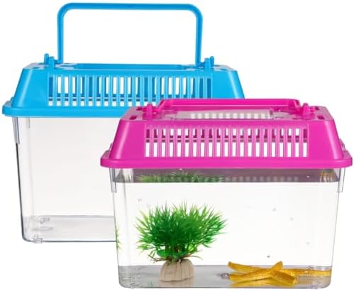 HANABASS Portable Fish Tank Handheld Aquarium with Handle Transparent Plastic Mini Fish Box for Turtle Hamster Pet Breeding Case 5.90 X 4.33 X 3.74 in Set of 4
