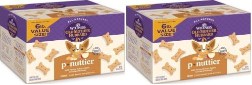 Old Mother Hubbard Wellness P-Nuttier Dog Biscuits,Natural,Training Treats,Peanut Butter Flavor,Mini Size,(6 Pound Box),(Pack of 2)
