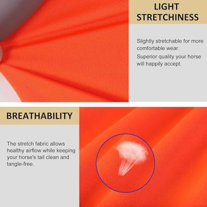 Harrison Howard Stretchy Horse Tail Guard - Breathable, Slip On Design, Protects Tail - 2 Strand Closure Straps - 22" L - Orange