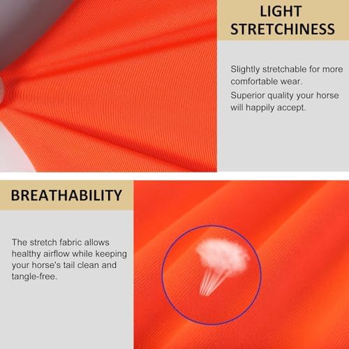 Harrison Howard Stretchy Horse Tail Guard - Breathable, Slip On Design, Protects Tail - 2 Strand Closure Straps - 22" L - Orange