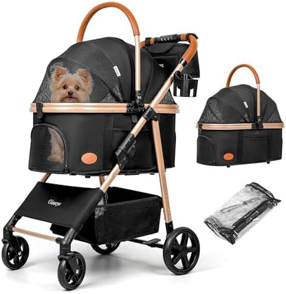 Dog Cat Stroller for Small/Medium Pets, 50 lbs, 3-in-1 Pet Stroller, Black
