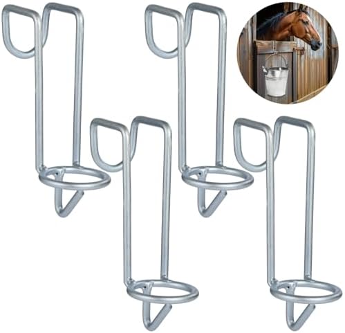 yeesport 4 Pcs Horse Water Bucket Hooks, Quality Metal, Rust-Resistant, Double Hook Design, Easy Installation for Stables Barns and Livestock Use