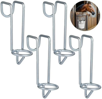 yeesport 4 Pcs Horse Water Bucket Hooks, Quality Metal, Rust-Resistant, Double Hook Design, Easy Installation for Stables Barns and Livestock Use