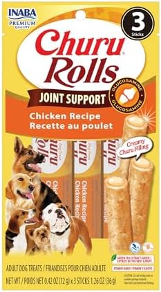 INABA Churu Rolls Joint Support for Dog, Functional Lickable Dog Treat with Taurine & Green Tea Extract, 1.26oz Each, 18 Tubes Total, Chicken Recipe